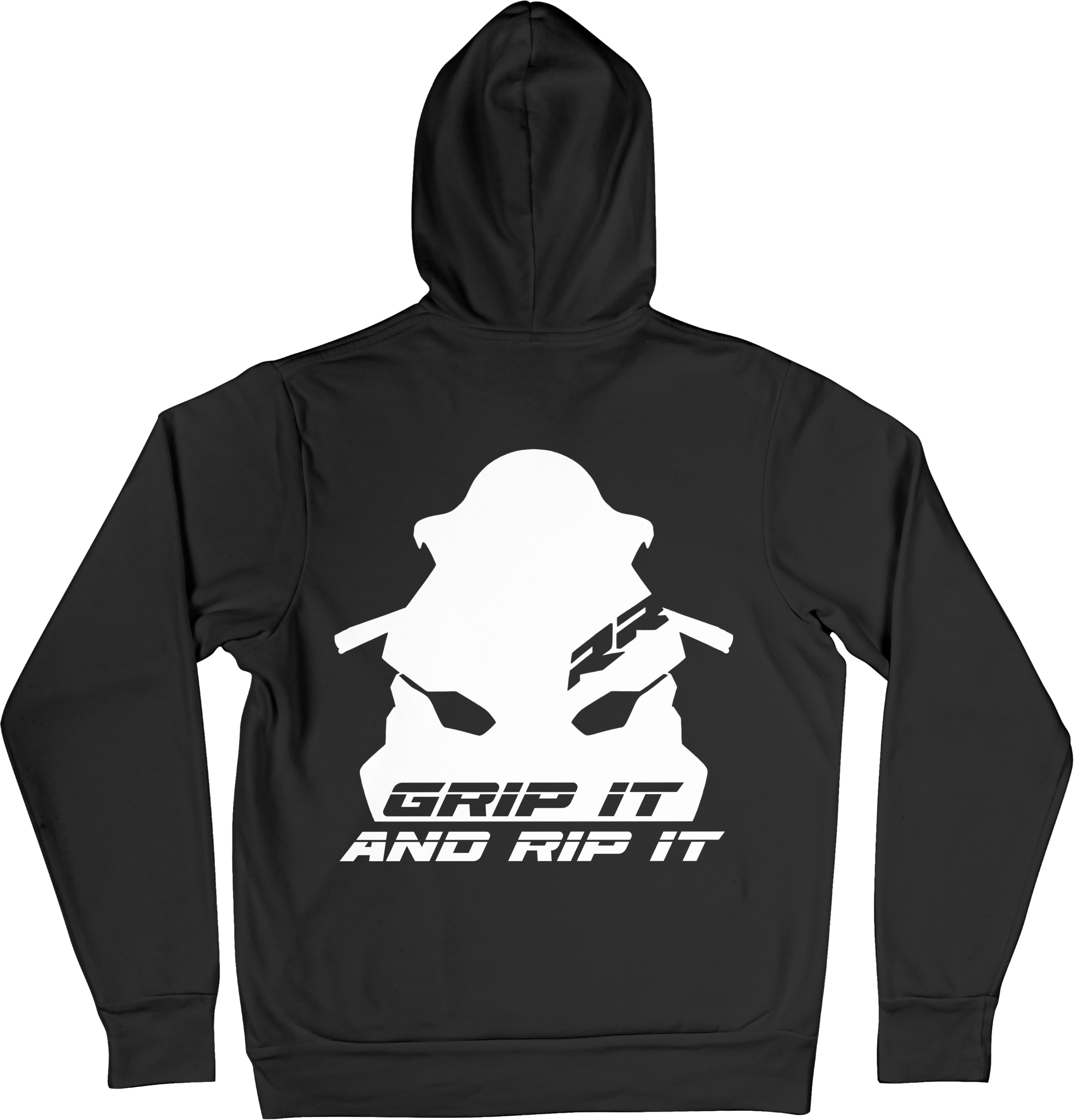 Zwarte biker hoodie streetwear met tekst achterop