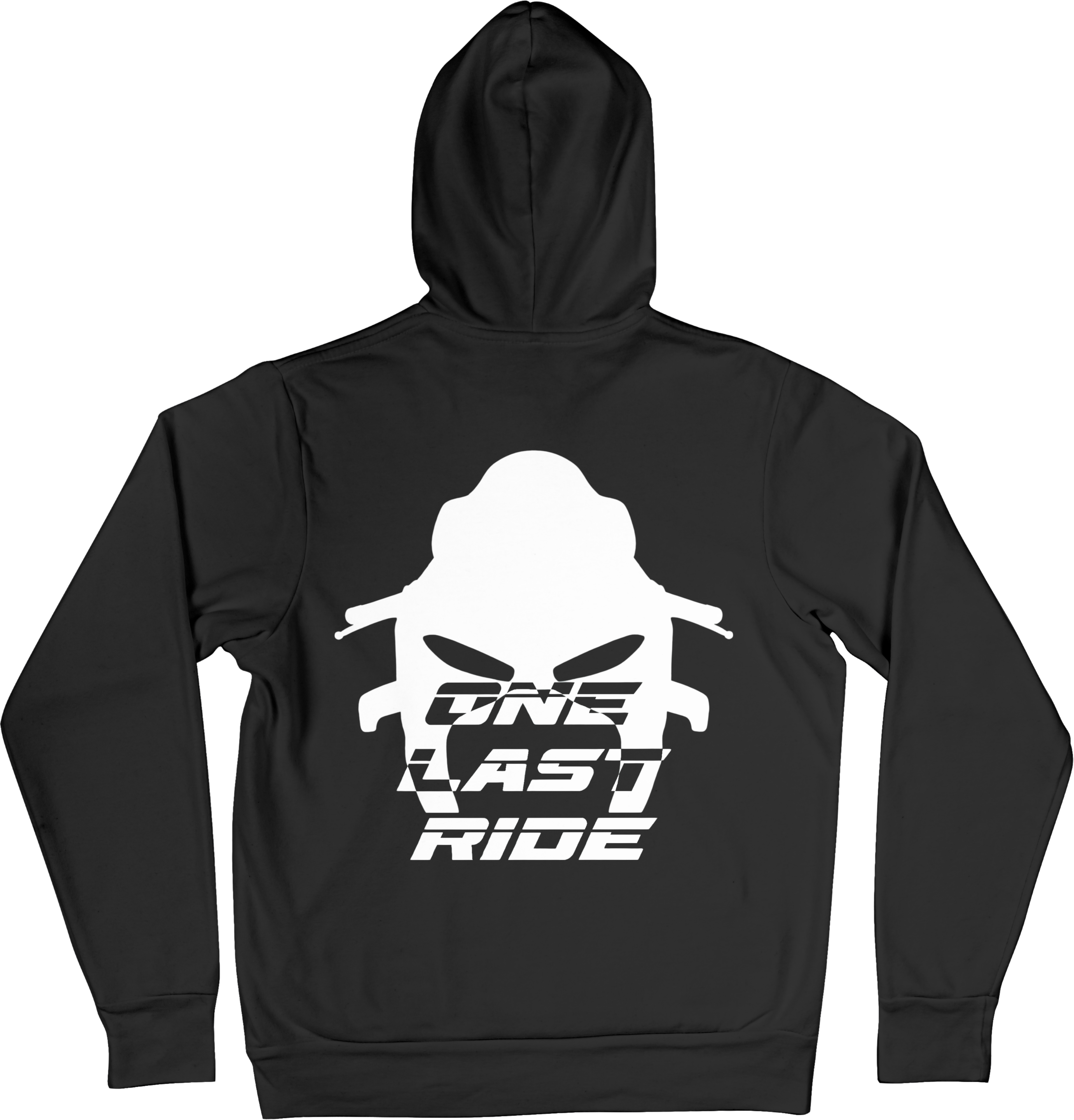 Zwarte biker hoodie streetwear met tekst achterop