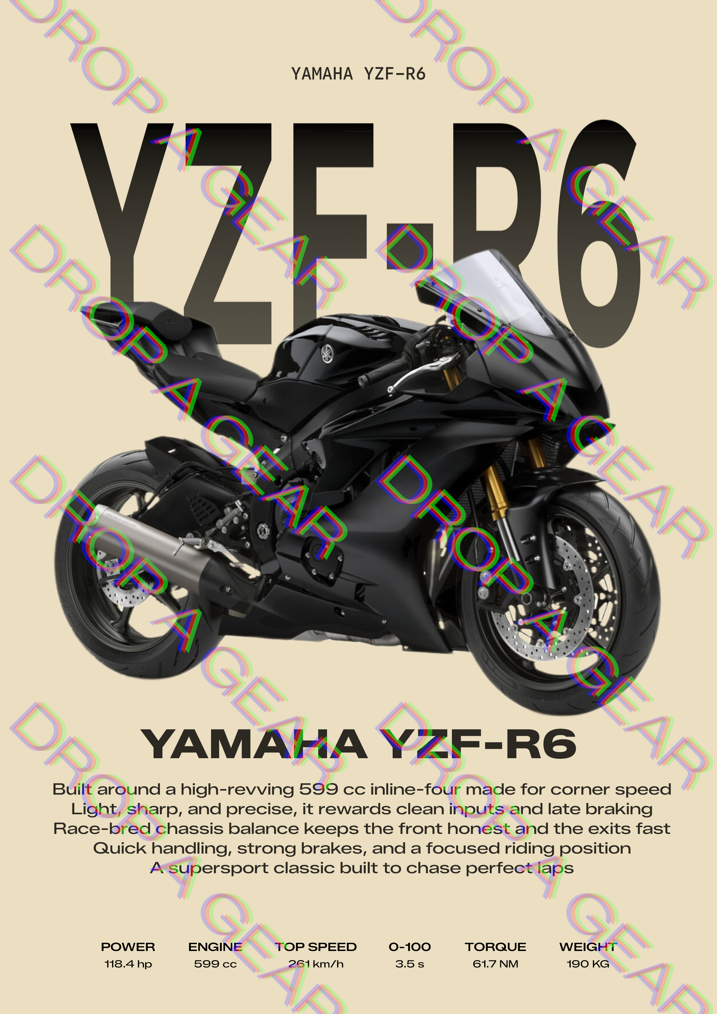 Yamaha YZF-R6 Backprint Hoodie - Spec Card