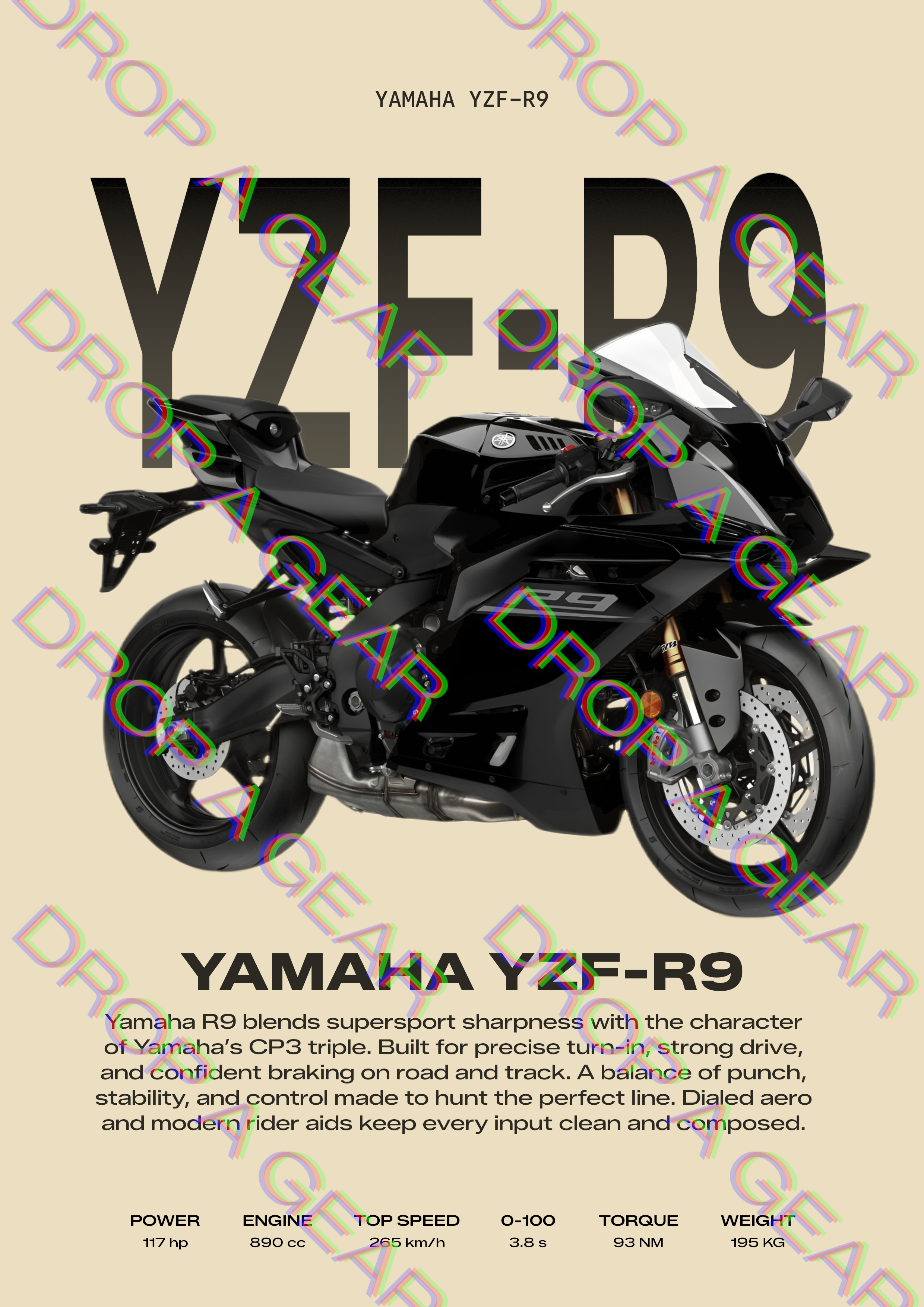Yamaha R9 Backprint Hoodie – Spec Card